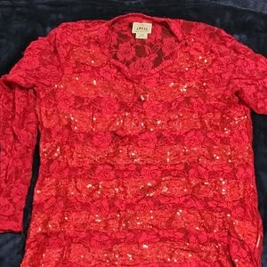 Ariat Red Lace Sequin Blouse